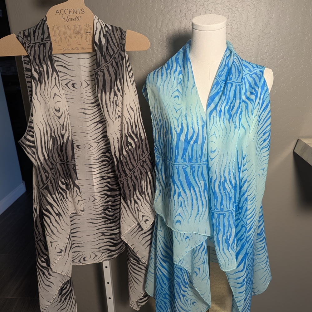 2 Sheer Vests Accents by Lavello in Black & Cream and Ocean Blues
